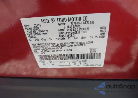 2015 Ford Explorer from USA, damaged, VIN 1FM5K7B82FGC21865